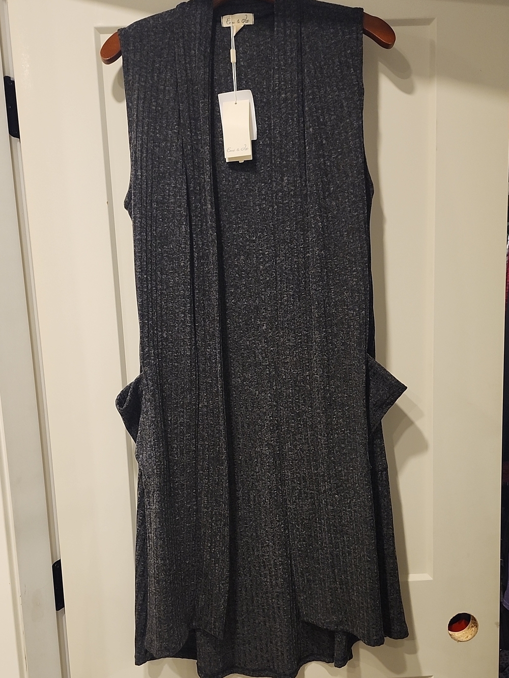 Sleeveless Open-Front Midi Dress in Charcoal by